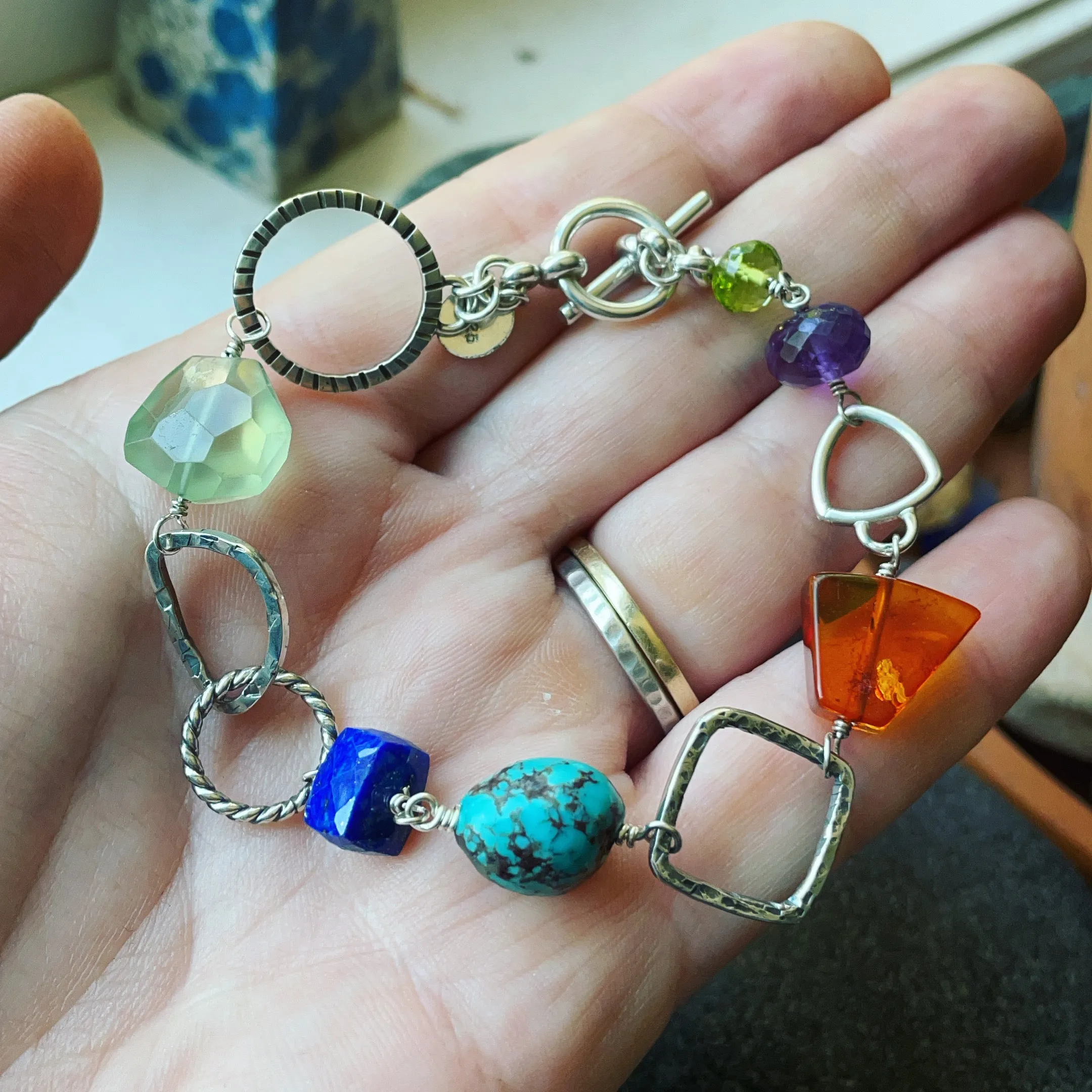Multi Bead and Sterling Silver Bracelet