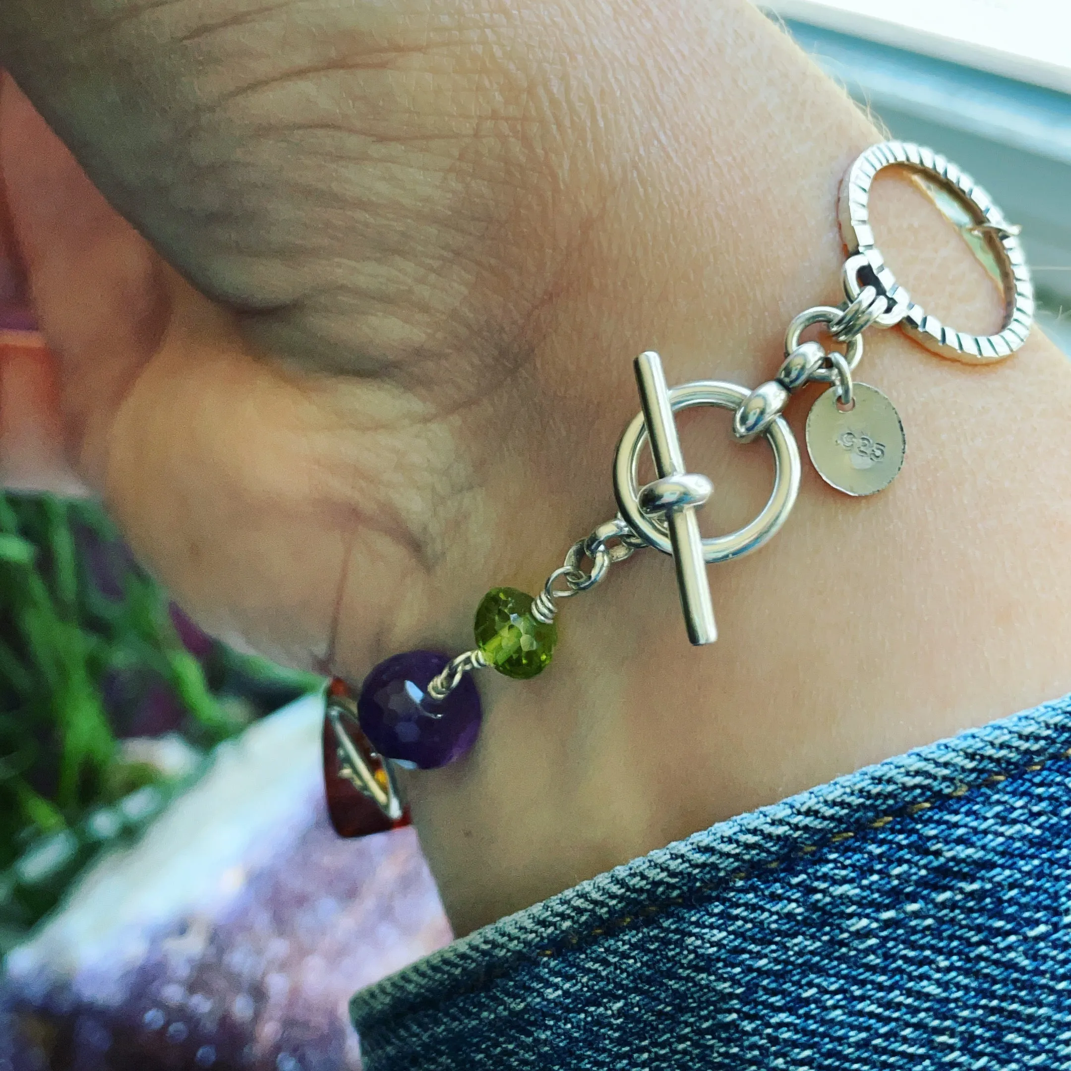 Multi Bead and Sterling Silver Bracelet