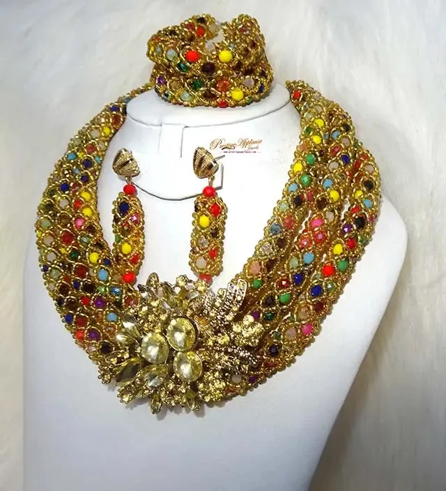 Multicolor Crystal Party Bridal Wedding African Beads Jewellery Set