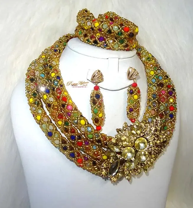 Multicolor Crystal Party Bridal Wedding African Beads Jewellery Set