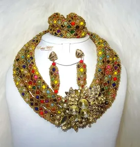 Multicolor Crystal Party Bridal Wedding African Beads Jewellery Set