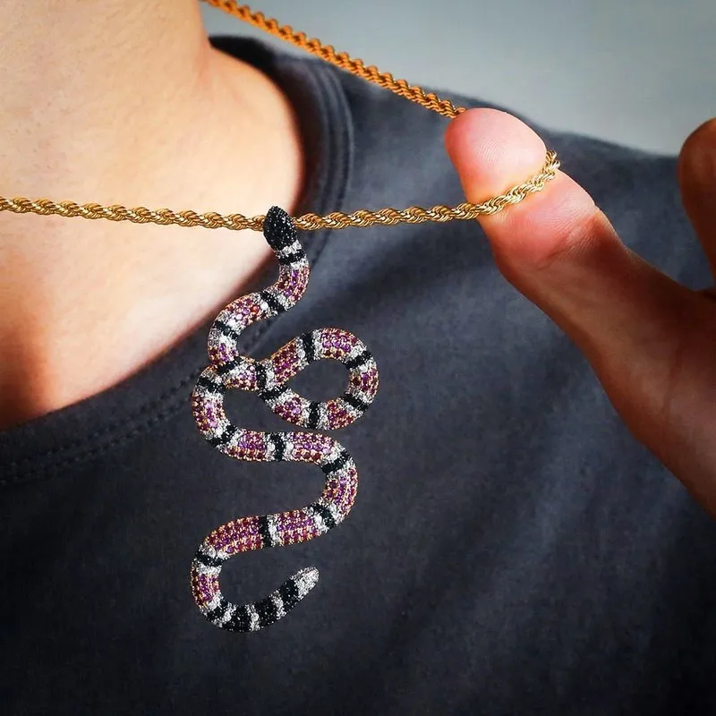Multicolored CZ Crusted Coral Snake Necklace - 24in
