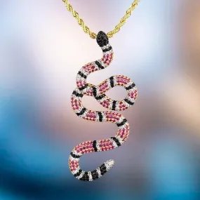 Multicolored CZ Crusted Coral Snake Necklace - 24in