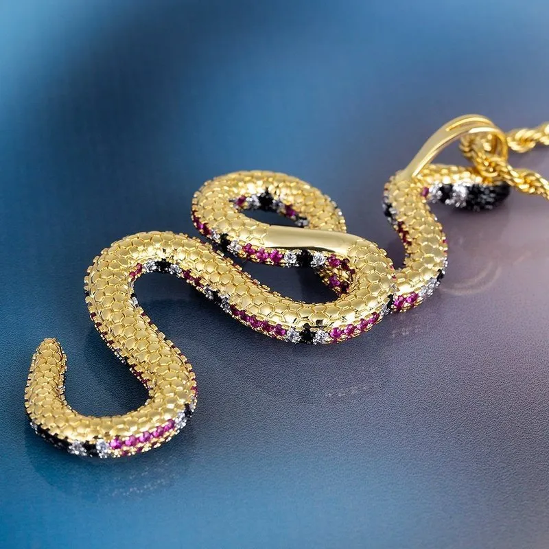 Multicolored CZ Crusted Coral Snake Necklace - 24in