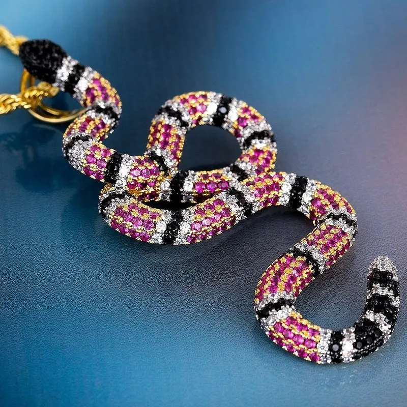 Multicolored CZ Crusted Coral Snake Necklace - 24in