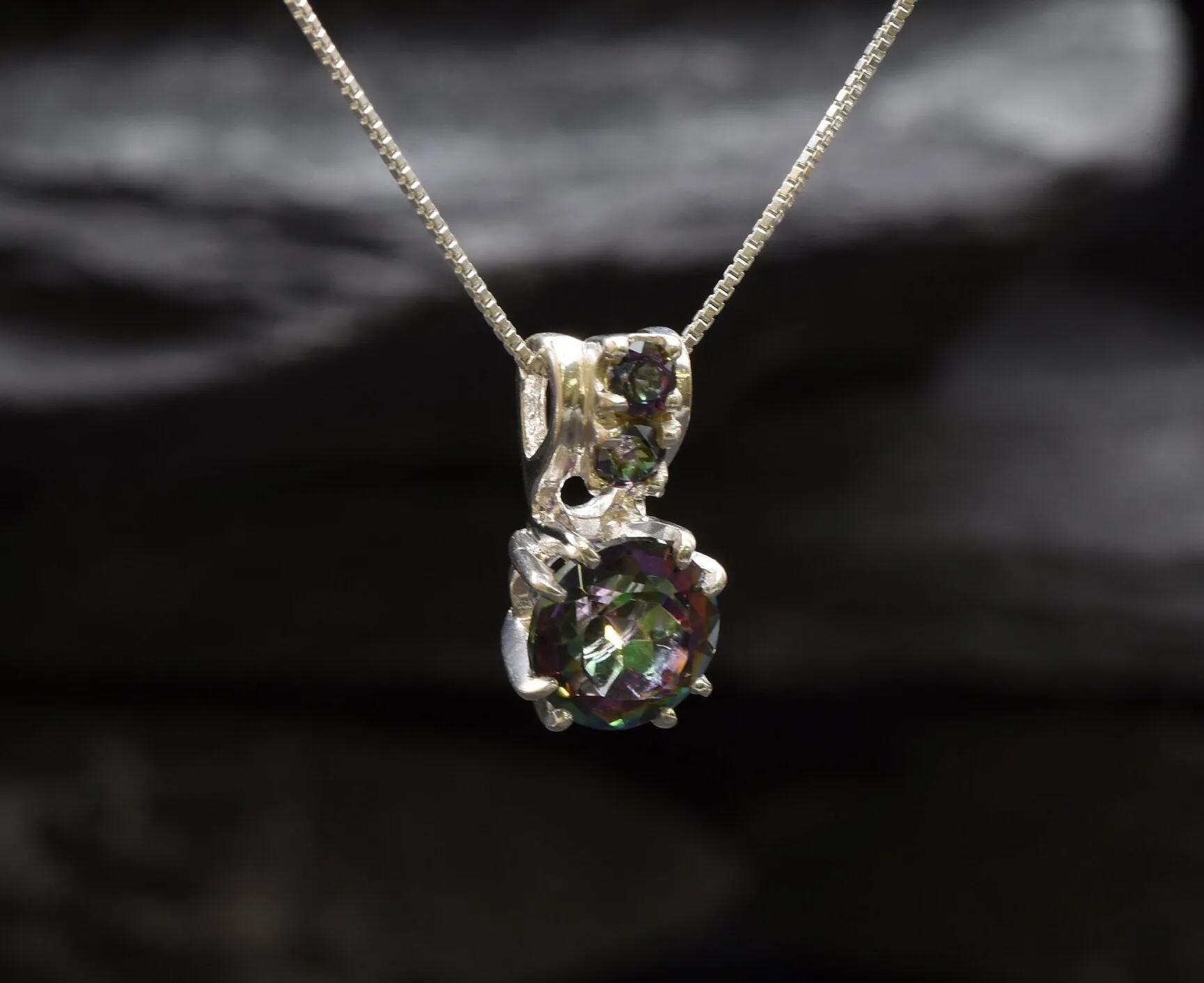 Mystic Topaz Necklace - Purple Round Pendant - Dainty Amethyst Necklace