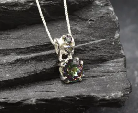 Mystic Topaz Necklace - Purple Round Pendant - Dainty Amethyst Necklace