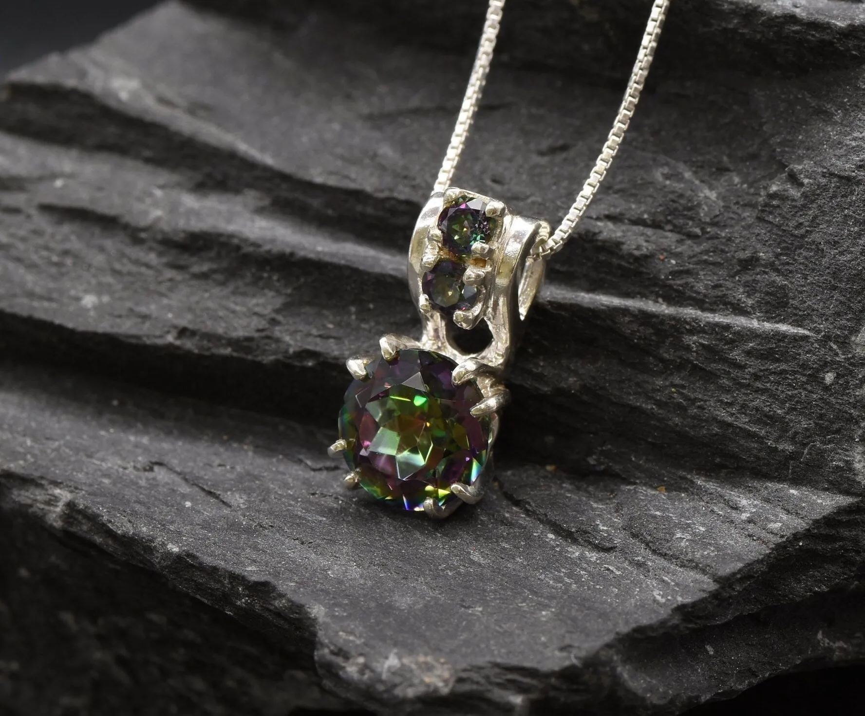 Mystic Topaz Necklace - Purple Round Pendant - Dainty Amethyst Necklace
