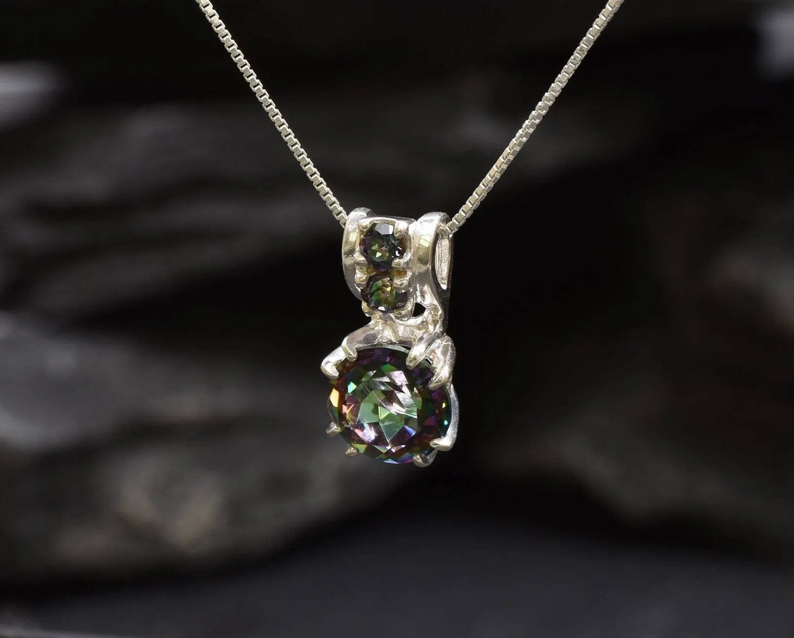 Mystic Topaz Necklace - Purple Round Pendant - Dainty Amethyst Necklace