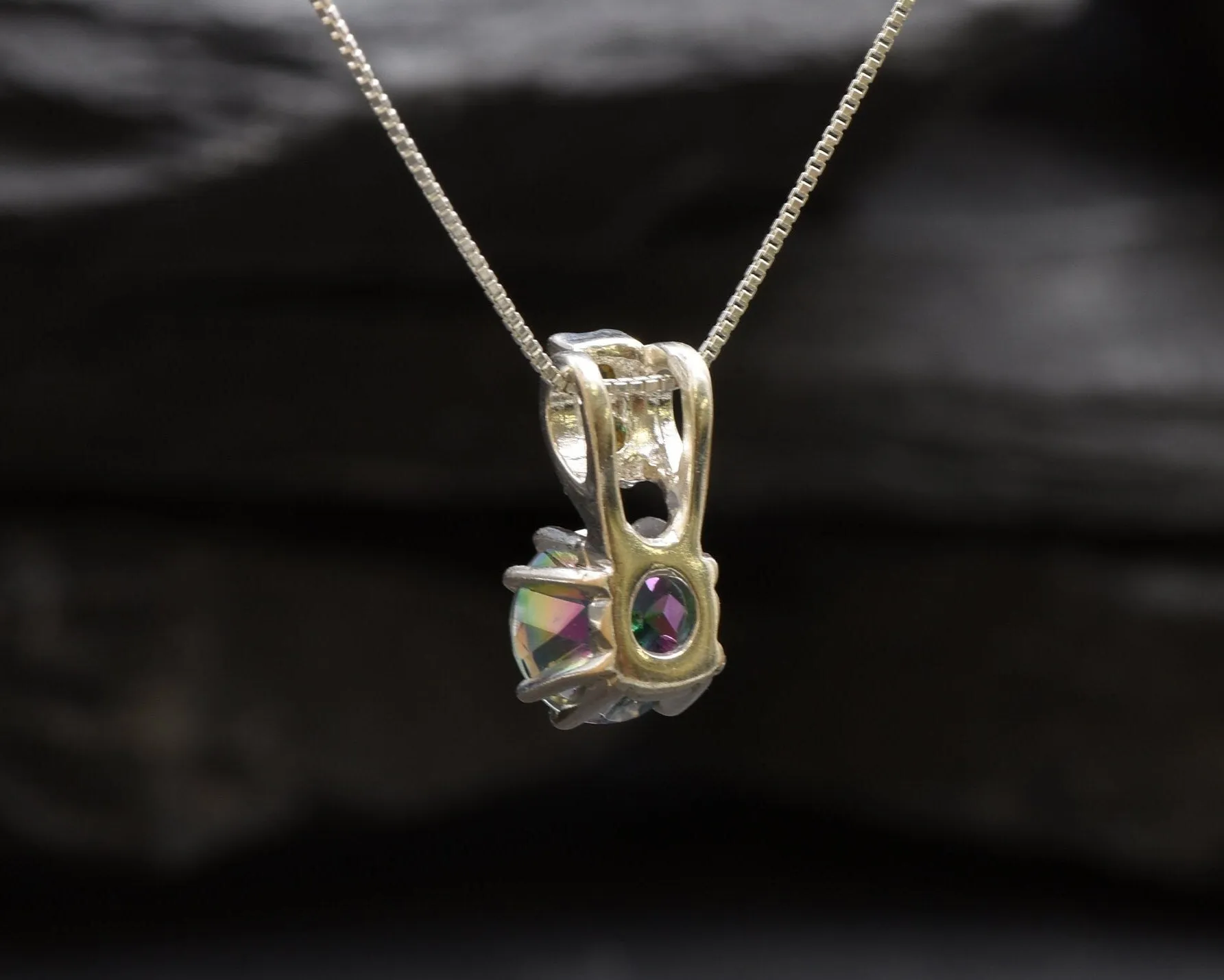 Mystic Topaz Necklace - Purple Round Pendant - Dainty Amethyst Necklace