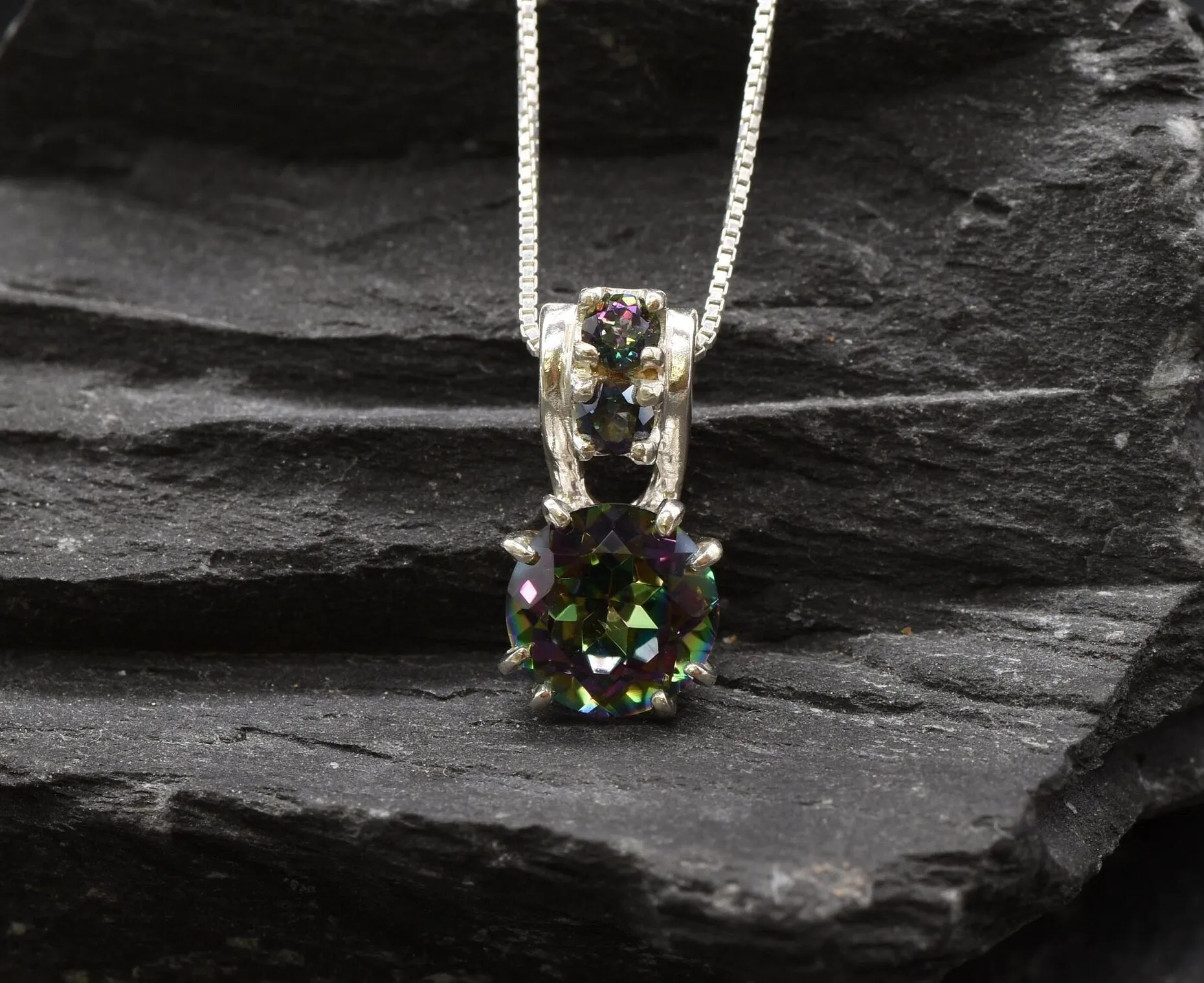 Mystic Topaz Necklace - Purple Round Pendant - Dainty Amethyst Necklace