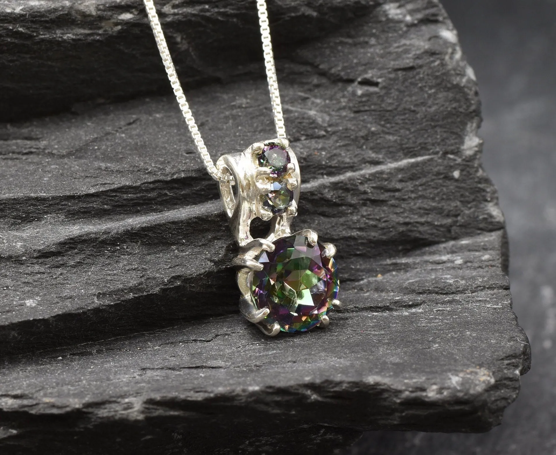 Mystic Topaz Necklace - Purple Round Pendant - Dainty Amethyst Necklace