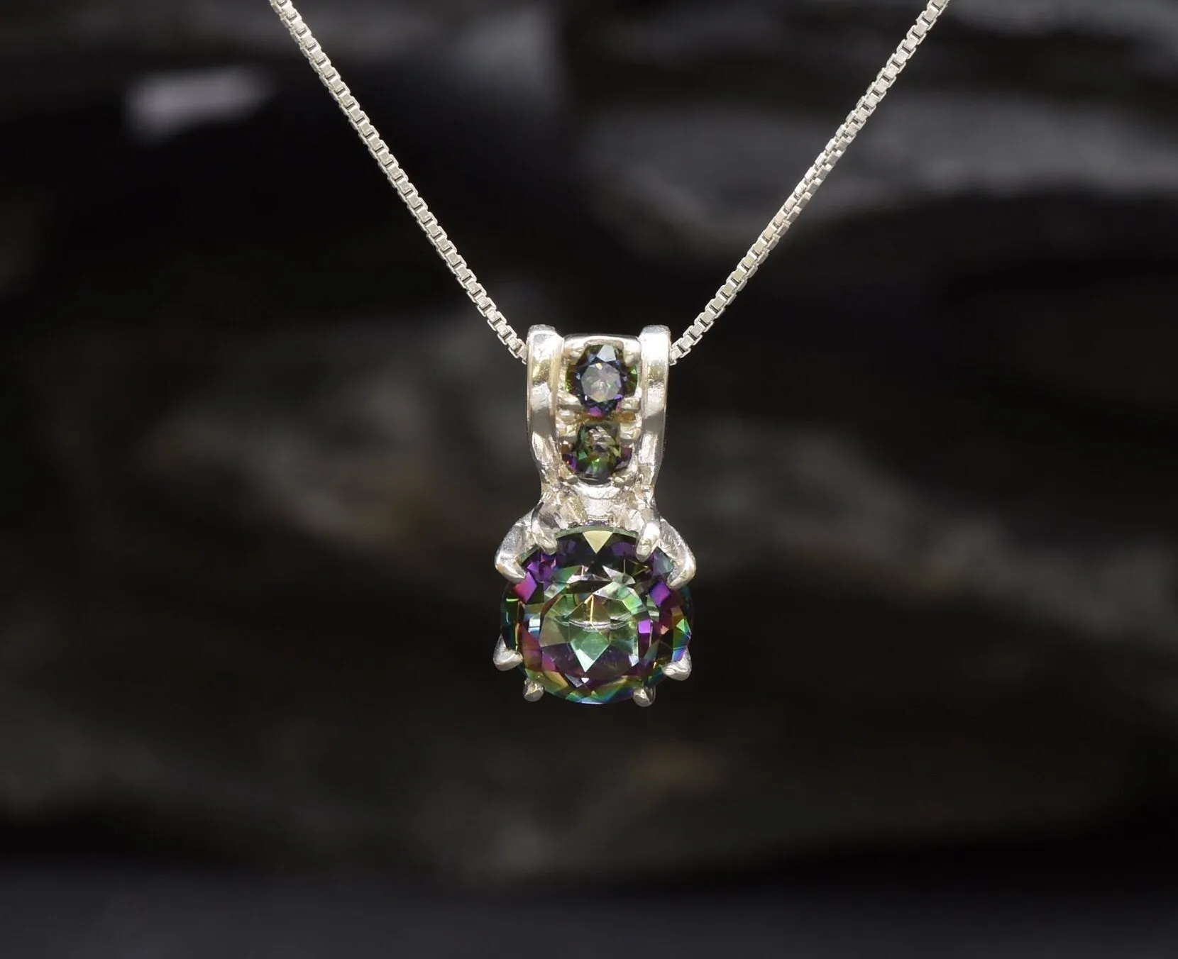 Mystic Topaz Necklace - Purple Round Pendant - Dainty Amethyst Necklace