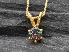 Mystic Topaz Pendant - Natural Mystic Topaz Necklace, Gold Purple Round Pendant