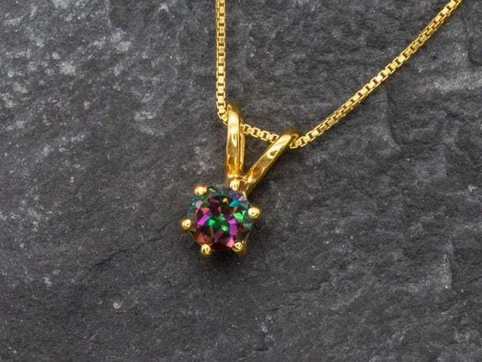 Mystic Topaz Pendant - Natural Mystic Topaz Necklace, Gold Purple Round Pendant