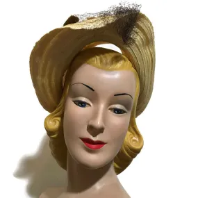 Natural Sisal Open Crown Hat with Flowers circa 1940s