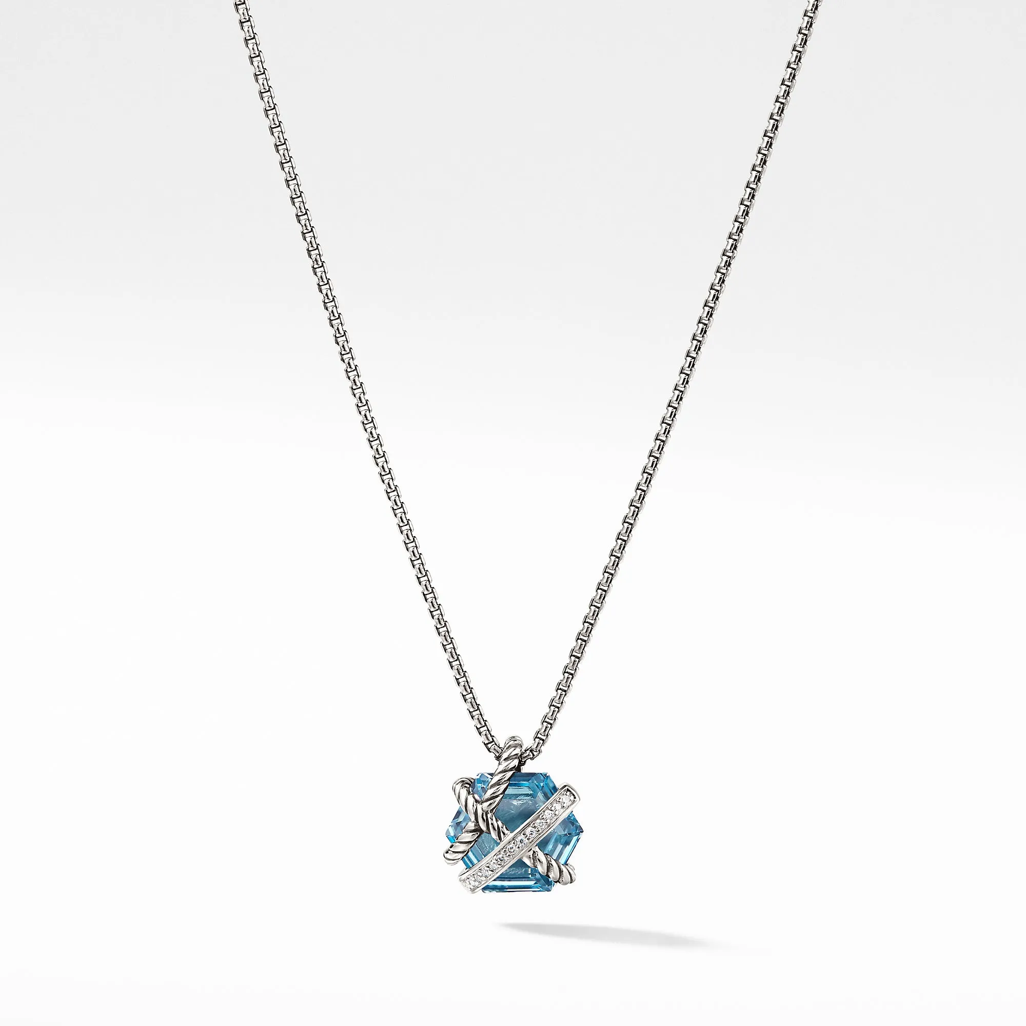 Necklace with Blue Topaz and Diamonds, 17" Length