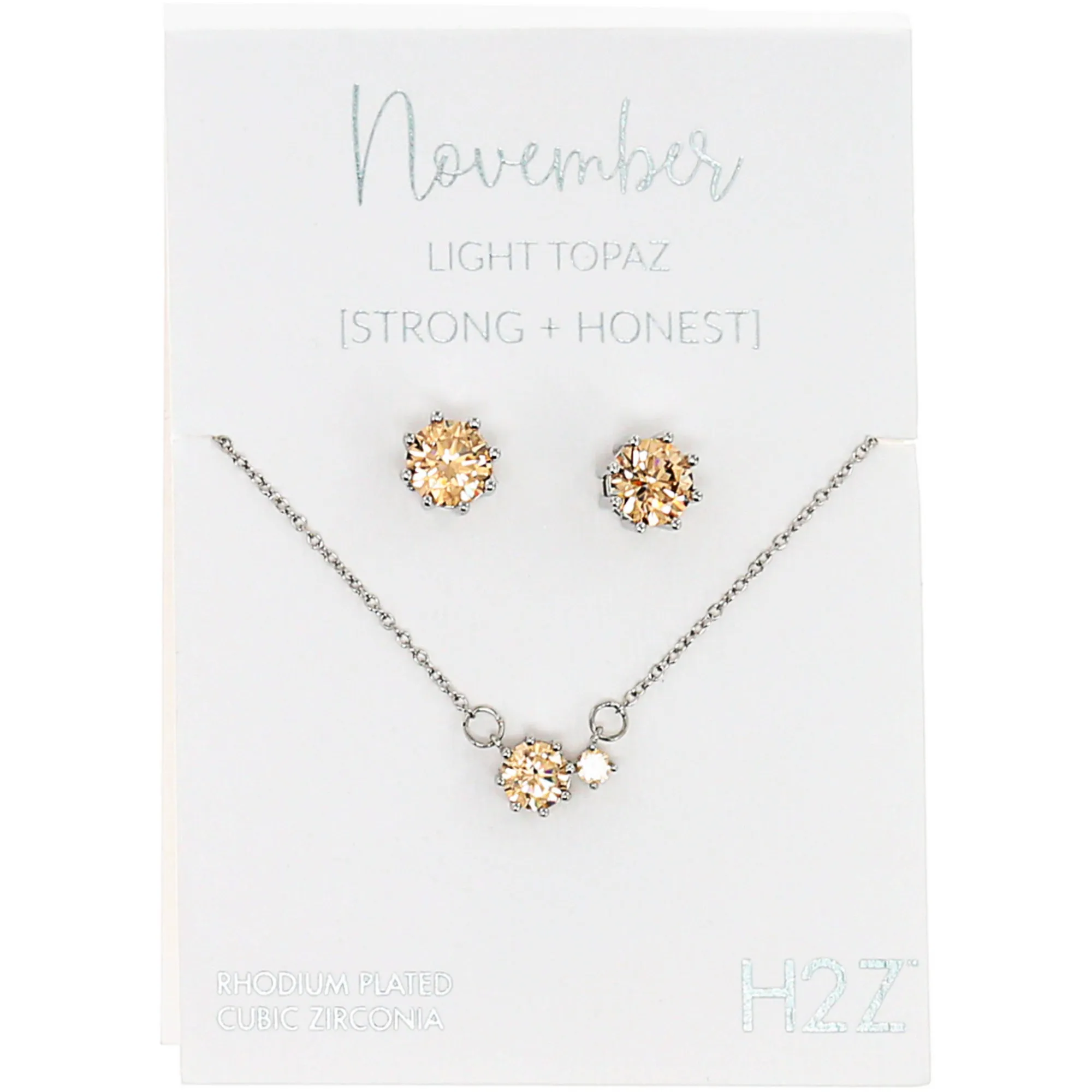 November Light Topaz 16.5"-18.5" Birthstone Jewelry Gift Set