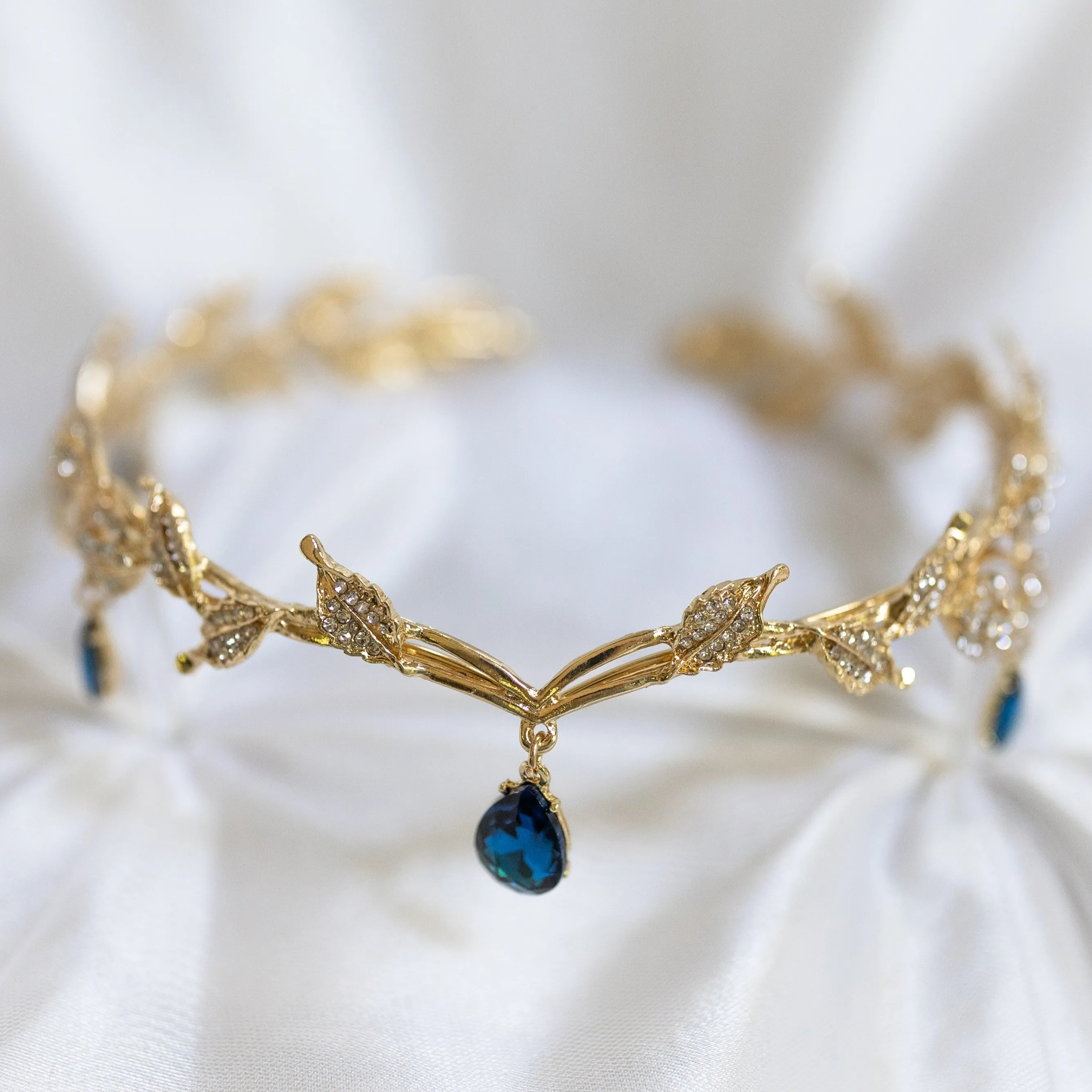 Octavia’s Crystal Drop Head Band in Teal Blue & Gold
