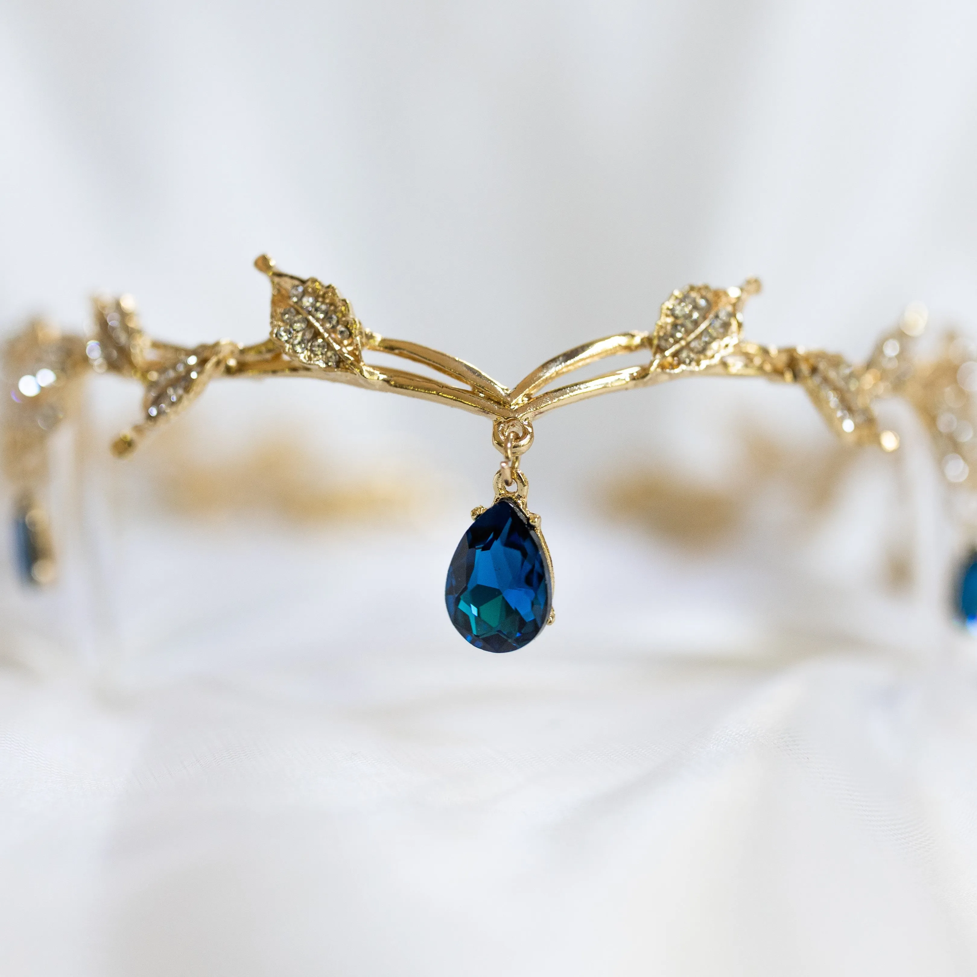 Octavia’s Crystal Drop Head Band in Teal Blue & Gold
