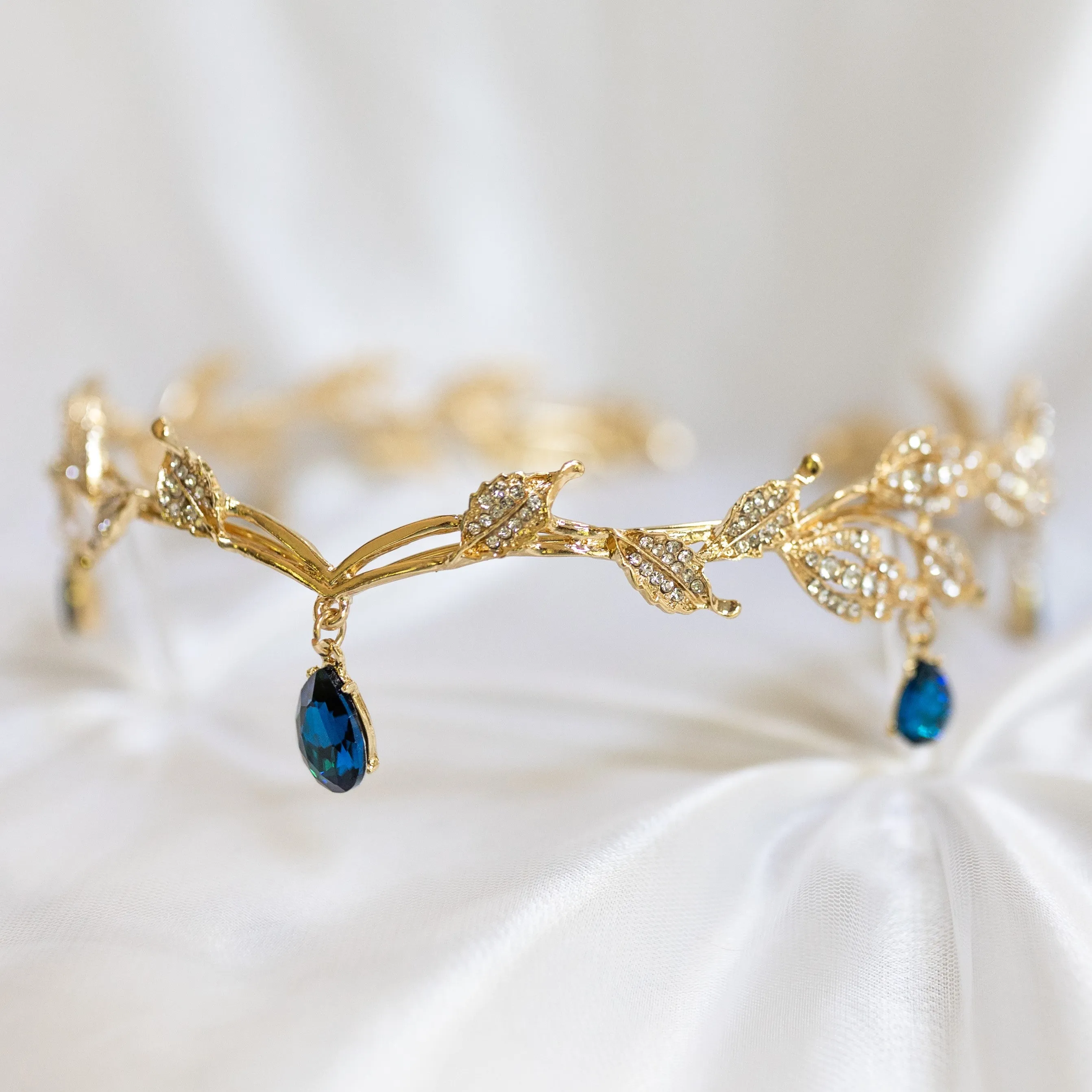 Octavia’s Crystal Drop Head Band in Teal Blue & Gold
