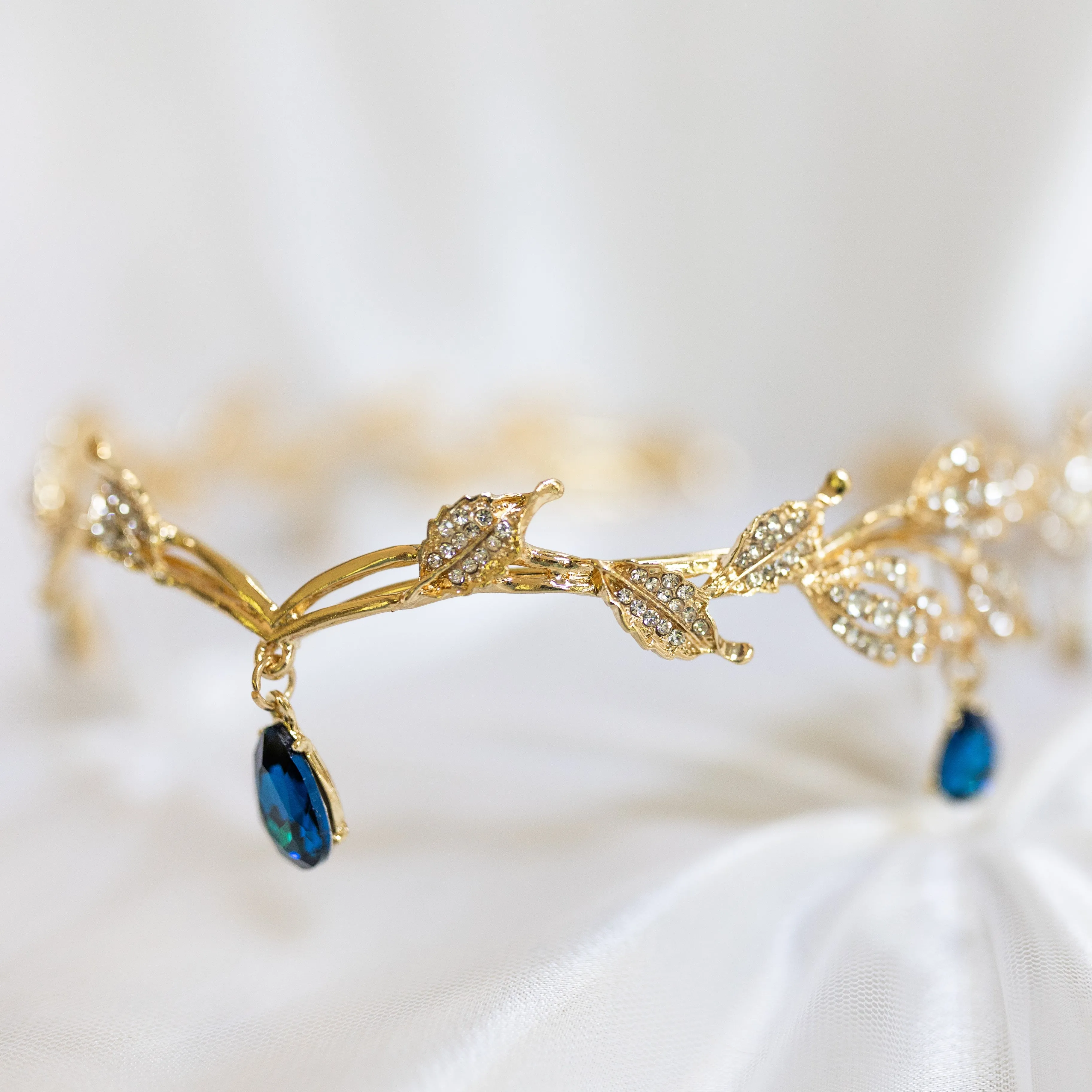 Octavia’s Crystal Drop Head Band in Teal Blue & Gold