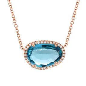 Organic Shape London Blue Topaz & Diamond Necklace