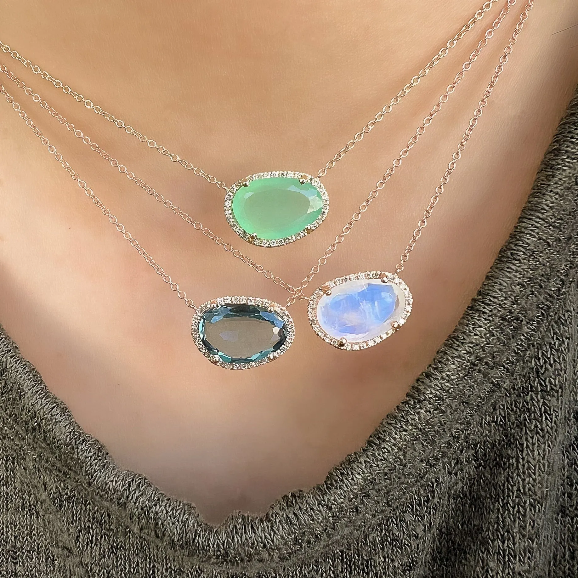 Organic Shape London Blue Topaz & Diamond Necklace