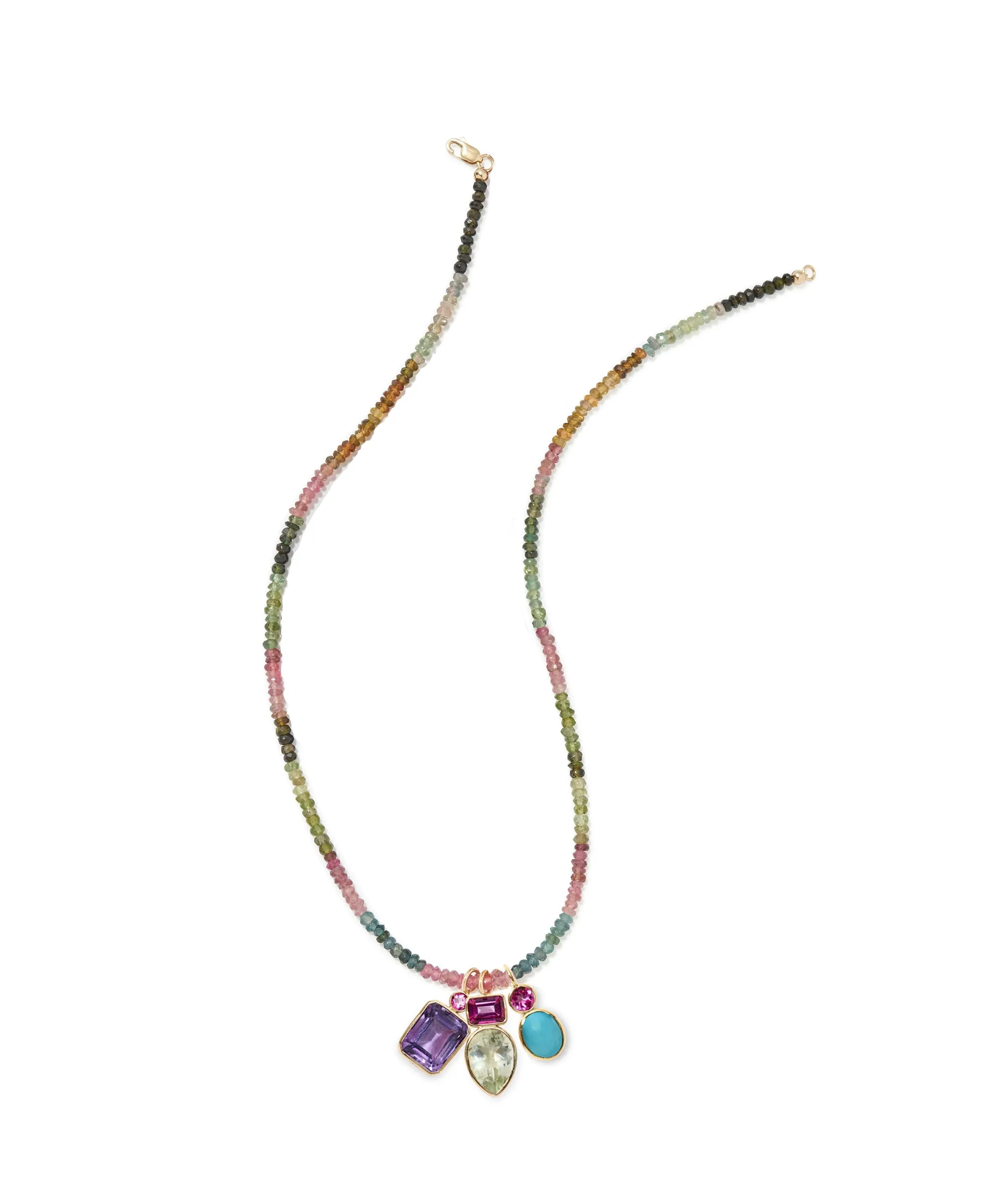 Oval 14k Gold Necklace Charm in Pink Topaz & Turquoise