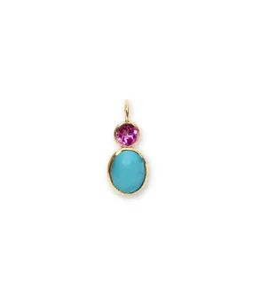 Oval 14k Gold Necklace Charm in Pink Topaz & Turquoise