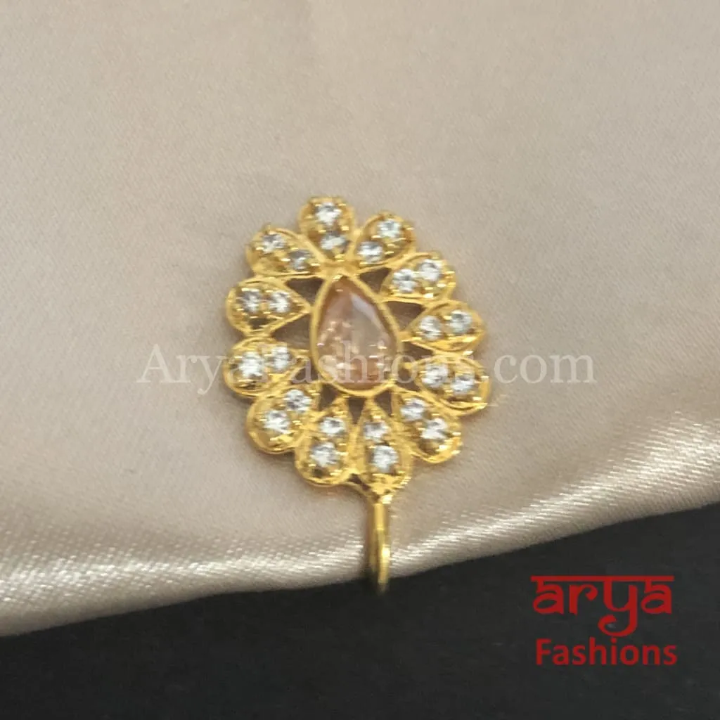 Pacchi Kundan Nose Clip/ Kundan CZ non piercing nose ring/ Kundan Bridal Nosepin