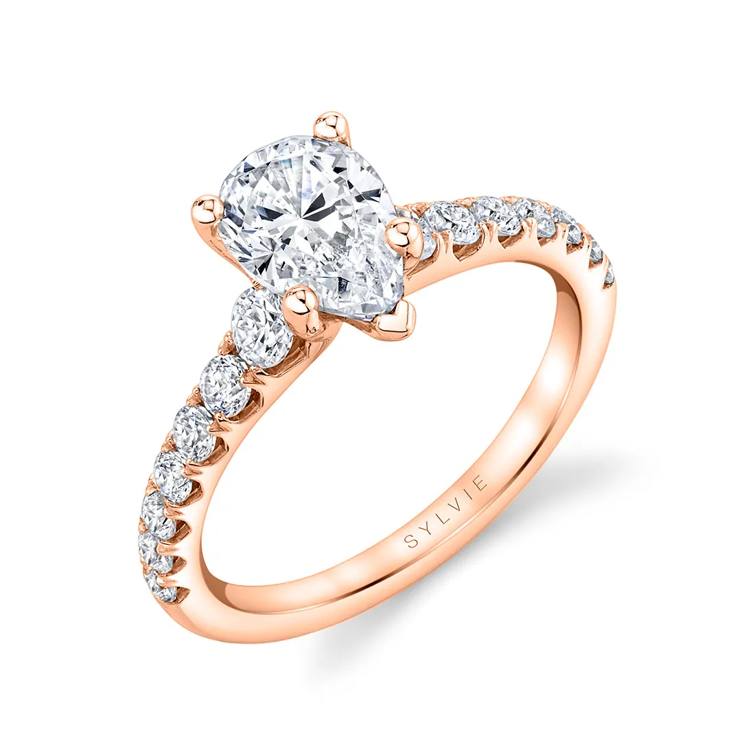 Pear Shaped Classic Engagement Ring - Veronique 14k Gold Rose