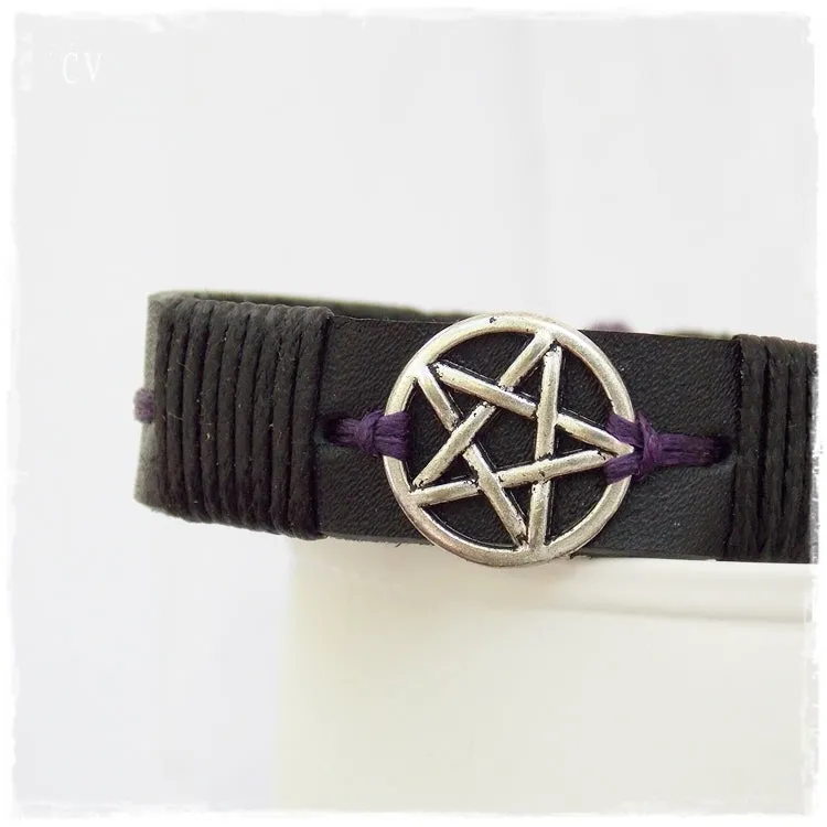 Pentacle Leather Bracelet Cuff