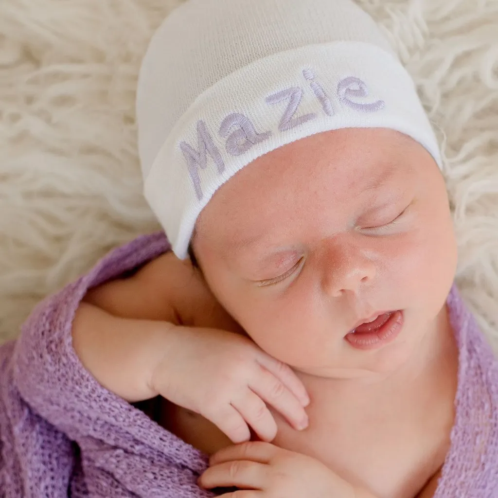 Personalized Solid White Personalized Newborn GIRL Hospital Hat