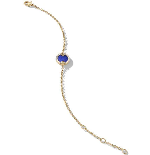 Petite DY Elements Center Station Chain Bracelet in 18K Yellow Gold with Lapis and Pavé Diamonds
