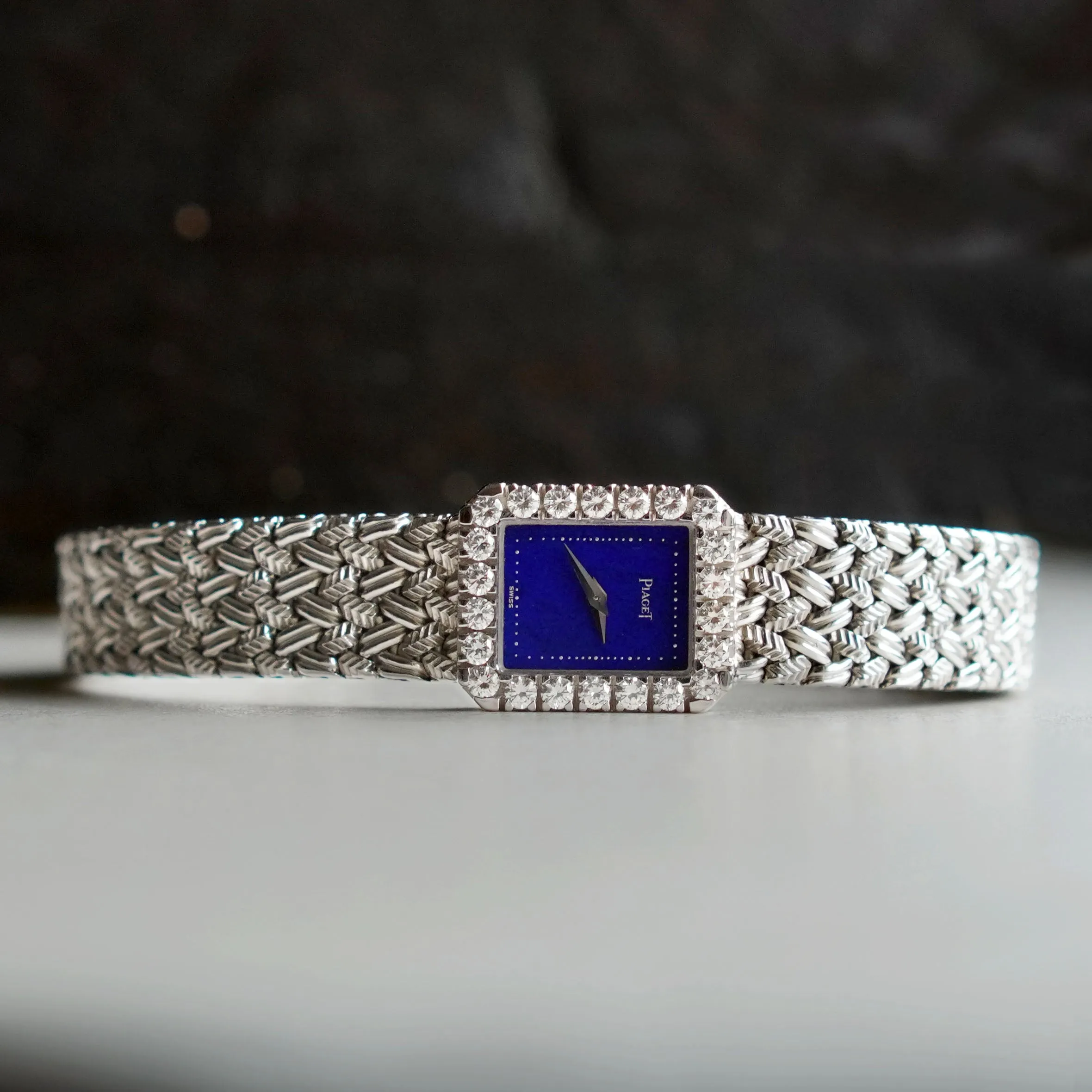 Piaget Bracelet Watch with Lapis Lazuli Dial and Factory Diamond-set Bezel, White Gold