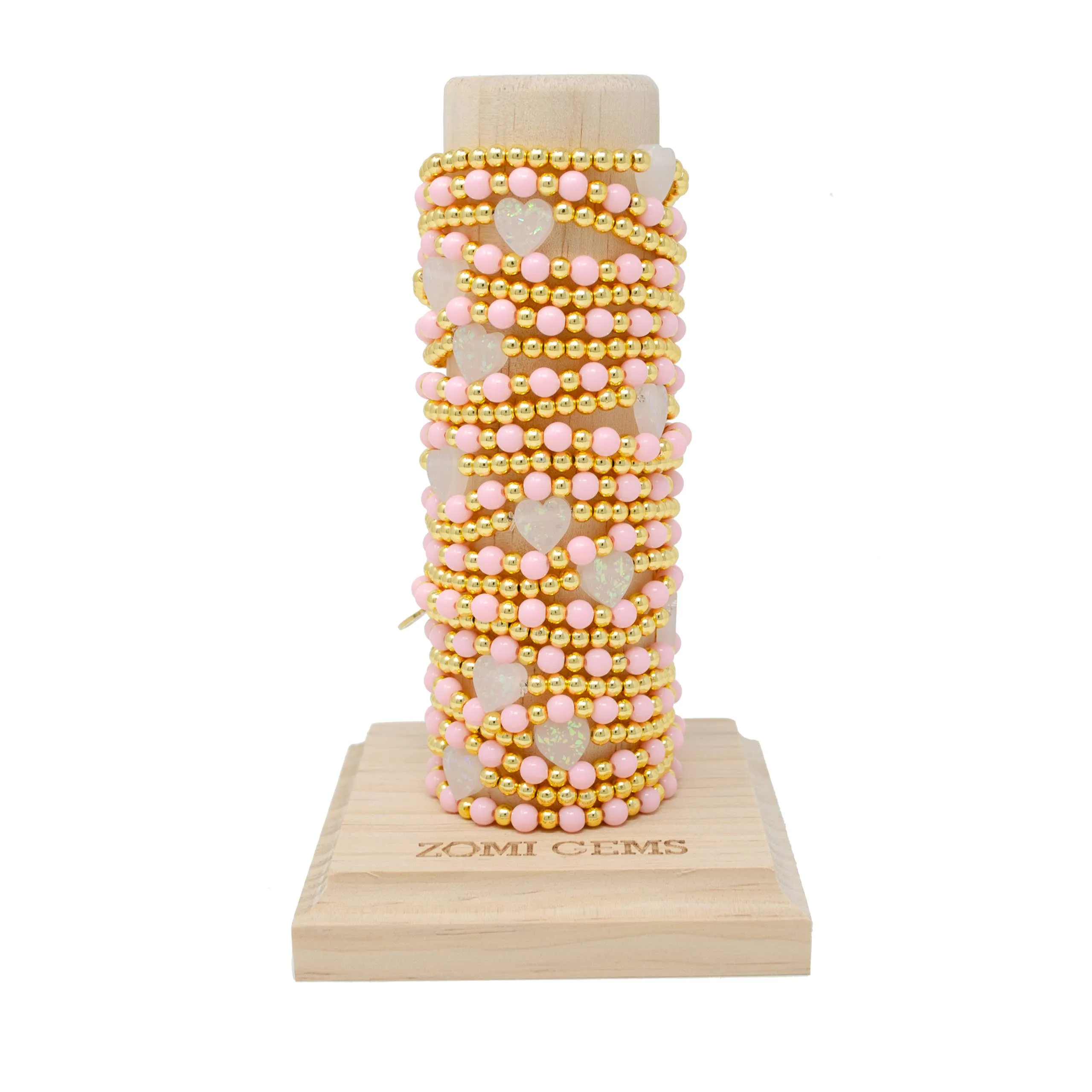 Pink & Gold Heart Stretchy Bracelet