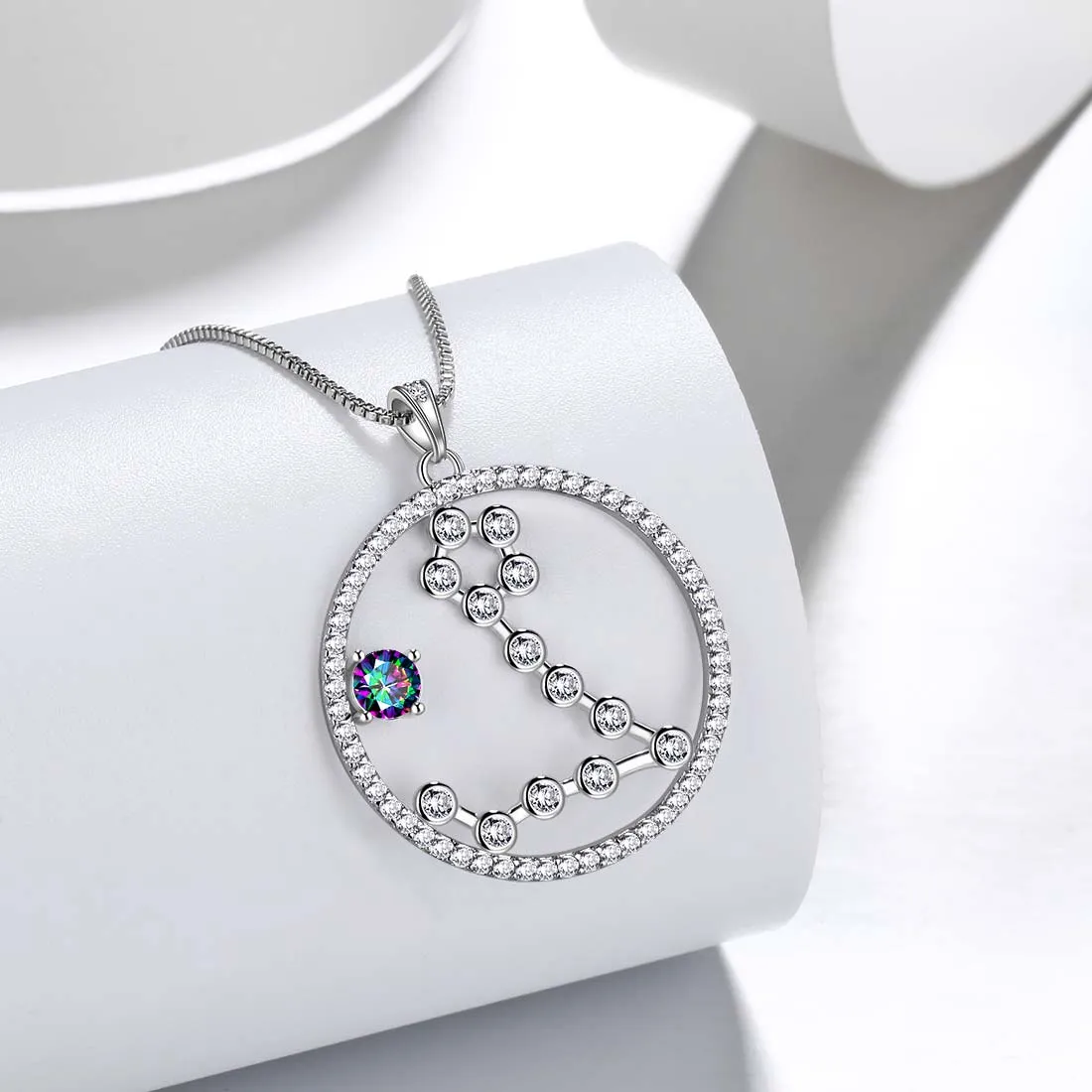 Pisces Zodiac Necklace Pendant Women Girls Jewelry Birthday Gift Mystic Topaz 925 Silver