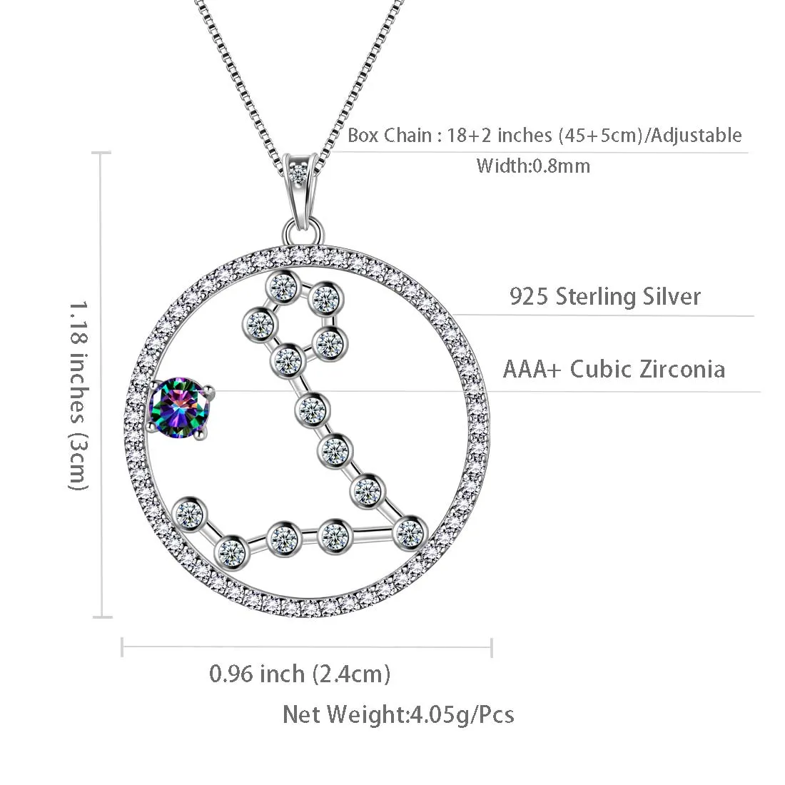 Pisces Zodiac Necklace Pendant Women Girls Jewelry Birthday Gift Mystic Topaz 925 Silver