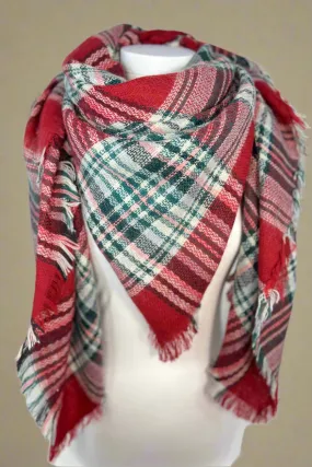 Plaid Blanket Scarf Green and Red
