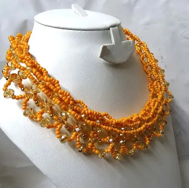 PrestigeApplause Orange Crystal Gold Regalia Necklace Earring Party Evening Set