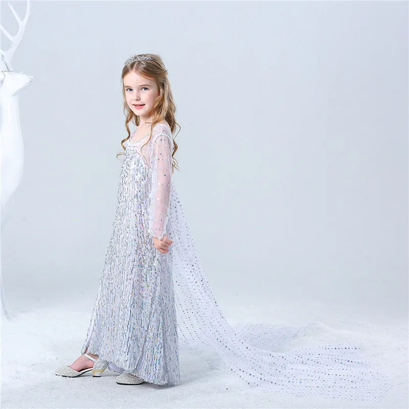 Princess Elsa Princess Birthday Party Dress for Little Girls with Crown,Wand,Gloves Accessories 3-12 Years,Silver