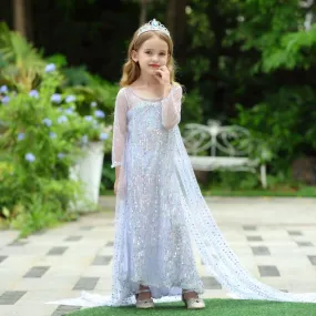 Princess Elsa Princess Birthday Party Dress for Little Girls with Crown,Wand,Gloves Accessories 3-12 Years,Silver