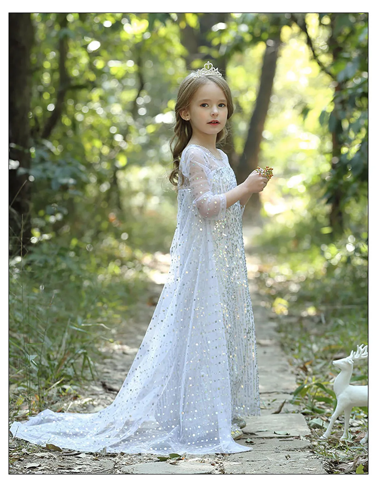 Princess Elsa Princess Birthday Party Dress for Little Girls with Crown,Wand,Gloves Accessories 3-12 Years,Silver