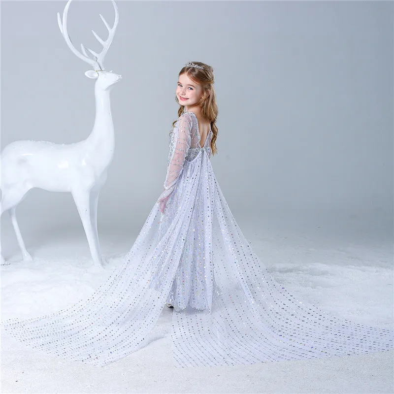 Princess Elsa Princess Birthday Party Dress for Little Girls with Crown,Wand,Gloves Accessories 3-12 Years,Silver