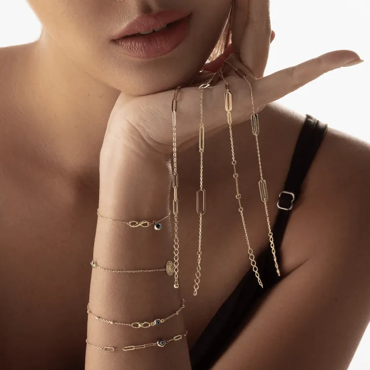 Real Gold 3 Paper Clip Set Adjustable Size Bracelet 8190-111 BR1520