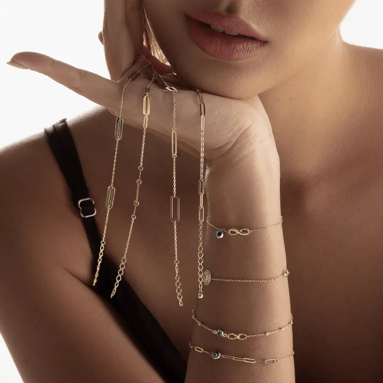 Real Gold 3 Paper Clip Set Adjustable Size Bracelet 8190-111 BR1520