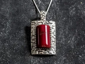 Red Coral Necklace - Red Vintage Statement Necklace - Large Unique Pendant