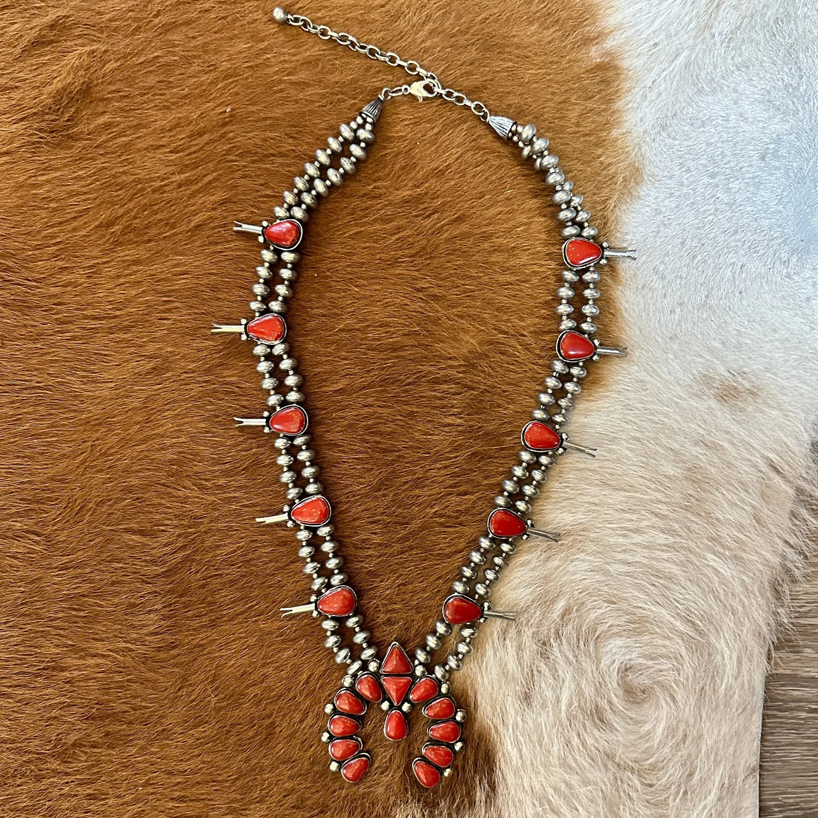 Red Coral Squash Blossom Necklace for Western Style