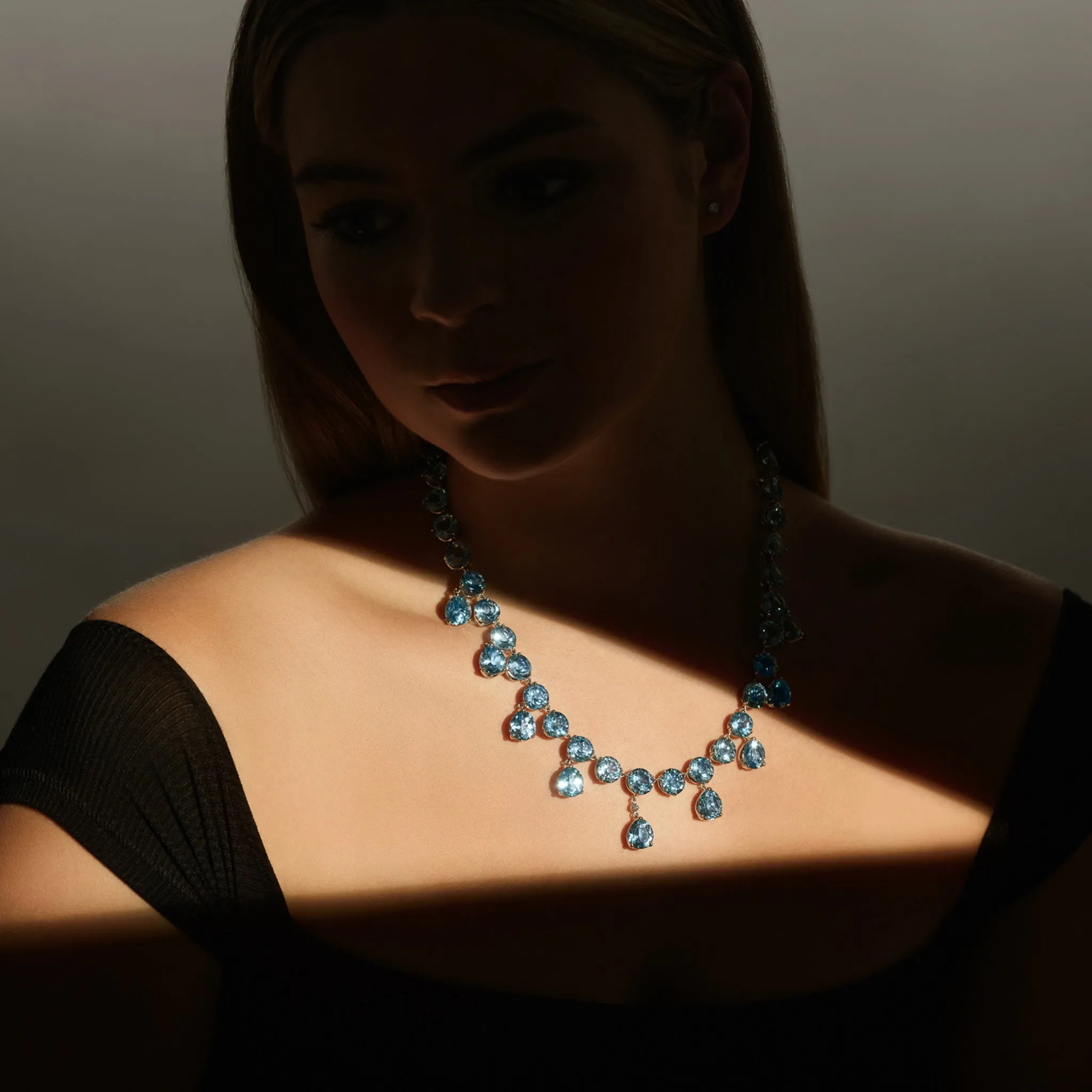 Rivière Poires Necklace White Gold - Blue Topaz